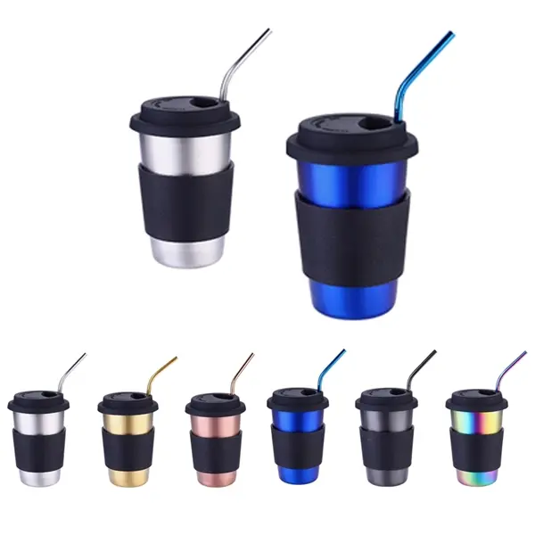 12oz Stainless Steel Cups with Lids Sleeves and Straws