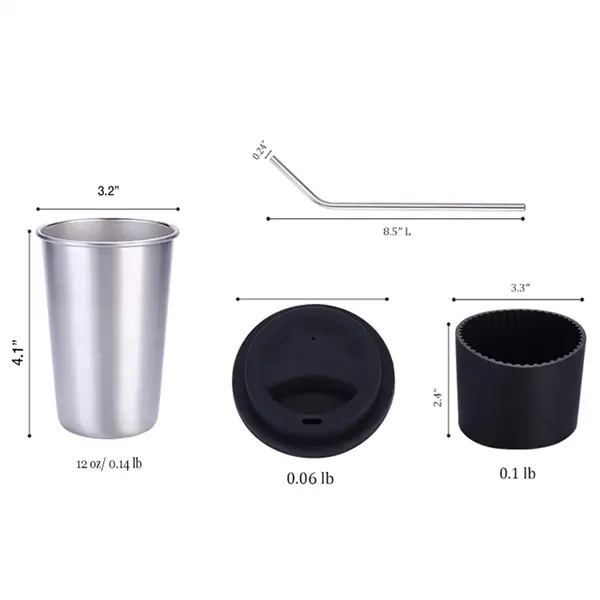12oz Stainless Steel Cups with Lids Sleeves and Straws