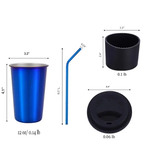 12oz Stainless Steel Cups with Lids Sleeves and Straws