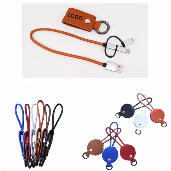 3 In 1 Leather Charging Cable Keychain