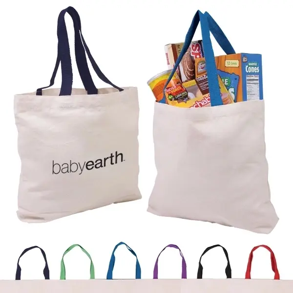 Cotton Canvas Tote with Gusset & Color Accent Handles