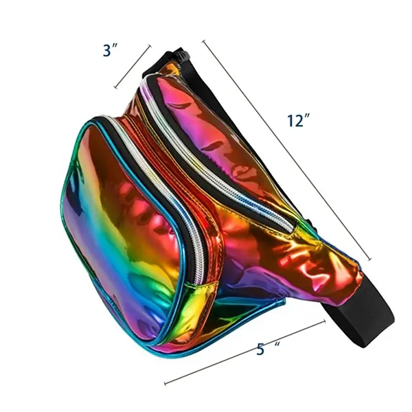 Pocket Holographic Shiny Iridescent Pouch W/ Adjustable Bel