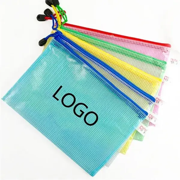 PVC Mesh Zipper Pouch Document Bag