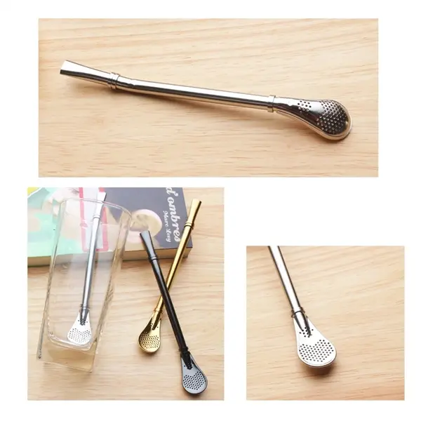 Stainless Steel Filter Mixing Spoon Straw With Brush
