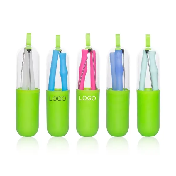 Silicone straw set with capsule carring Case