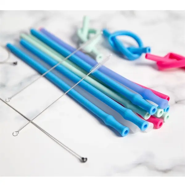 Silicone straw set with capsule carring Case