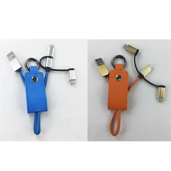 3 In 1 Leather Charging Cable With Keychain