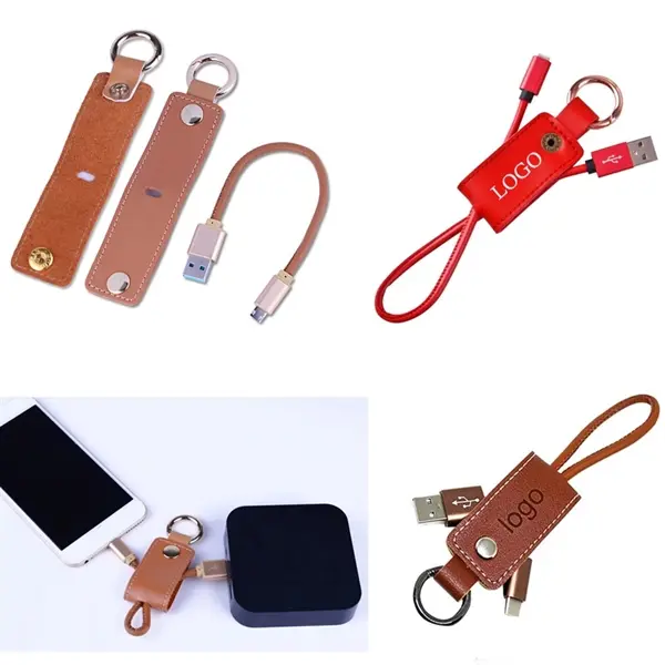 Leather Keychain Phone Charging Cable