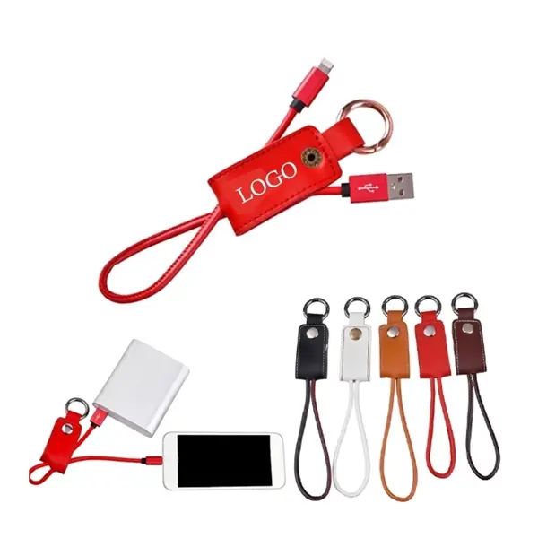 Leather Keychain Phone Charging Cable