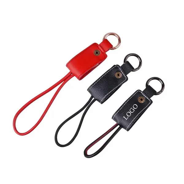 Leather Keychain Phone Charging Cable