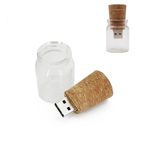 8GB USB 2.0 Glass Drift Bottle with Cork USB Flash Drive Gla