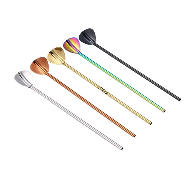 8 In Colorful Stainless Steel Straw Spoon Stirrers