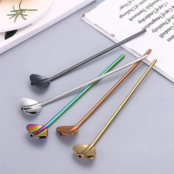 8 In Colorful Stainless Steel Straw Spoon Stirrers