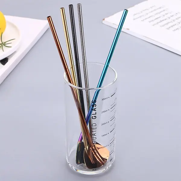 8 In Colorful Stainless Steel Straw Spoon Stirrers