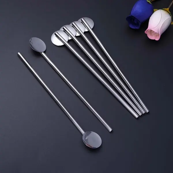 8 In Stainless Steel Cocktail Straw Spoon