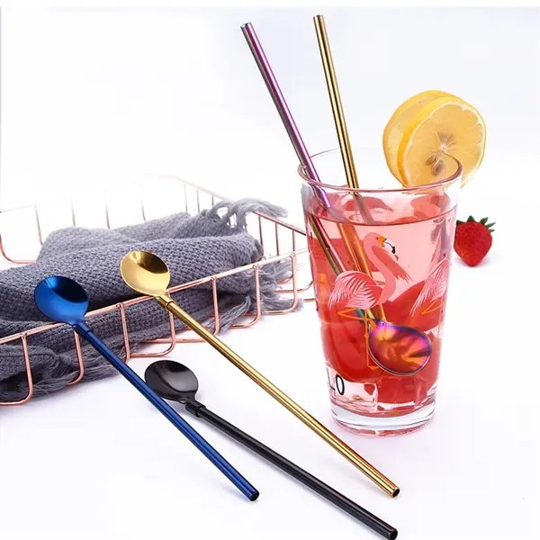 8 In Stainless Steel Reusable Spoon Straw Stirrer