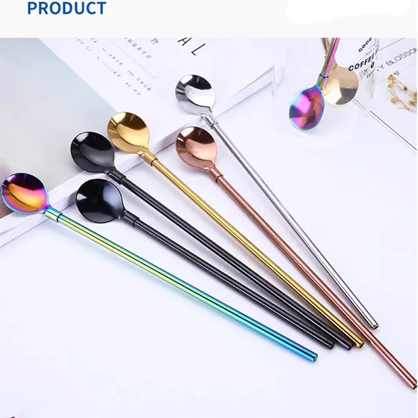 8 In Stainless Steel Reusable Spoon Straw Stirrer