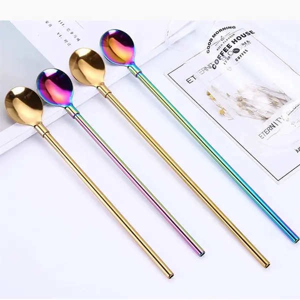 8 In Stainless Steel Reusable Spoon Straw Stirrer