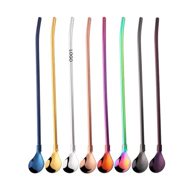 10 In Metal Bent Straw Spoon Stirrers
