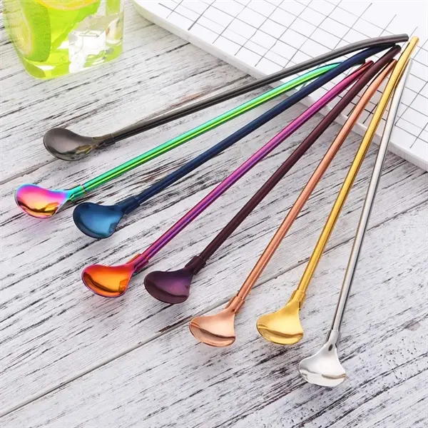 10 In Metal Bent Straw Spoon Stirrers