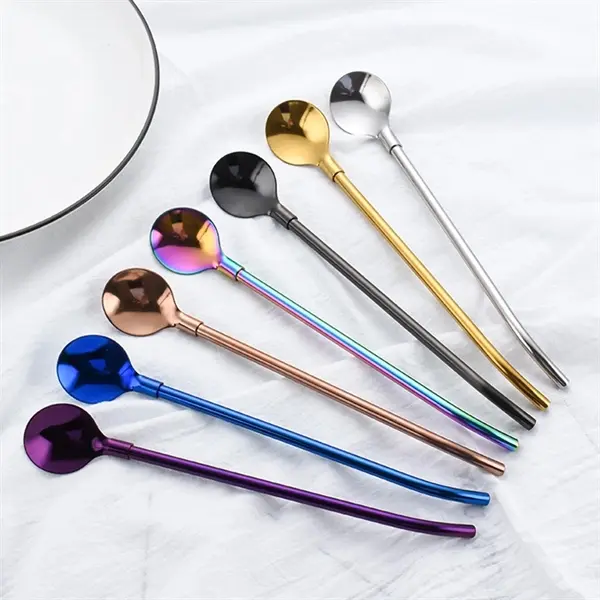 10 In Metal Bent Straw Spoon Stirrers