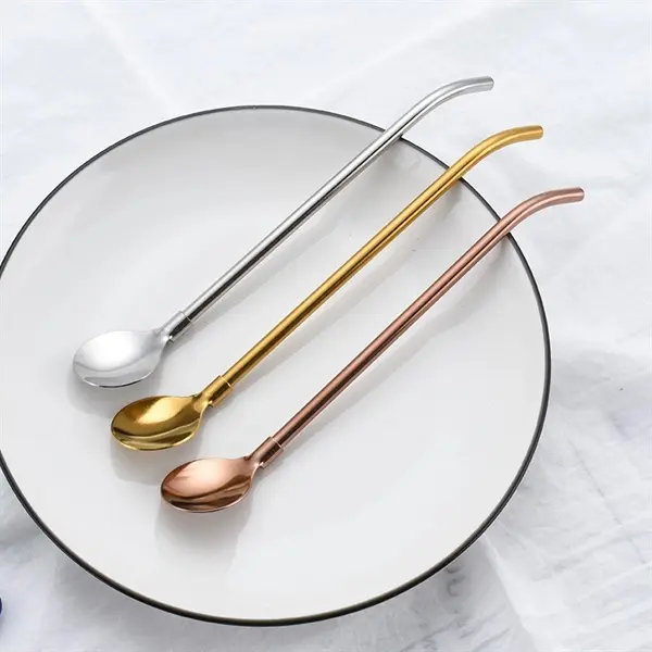 10 In Metal Bent Straw Spoon Stirrers