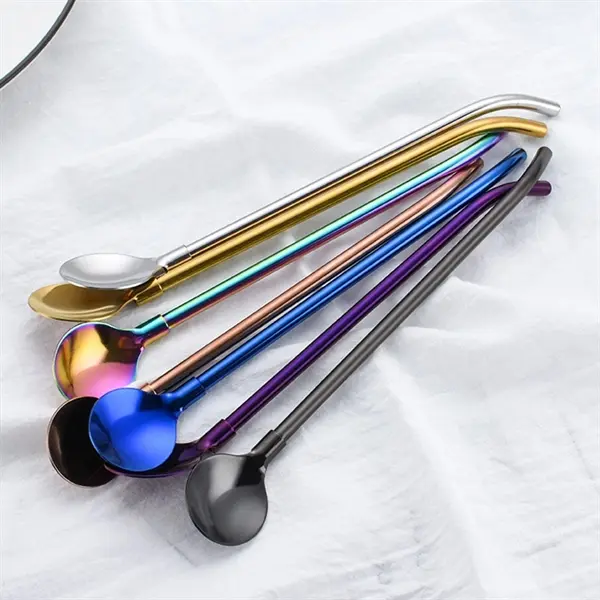 10 In Metal Bent Straw Spoon Stirrers