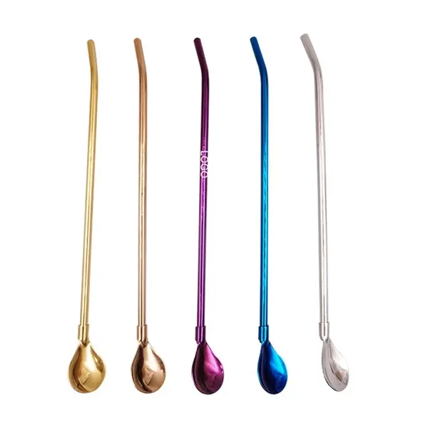 2 in 1 Metal Bent Straw Spoon Stirrers