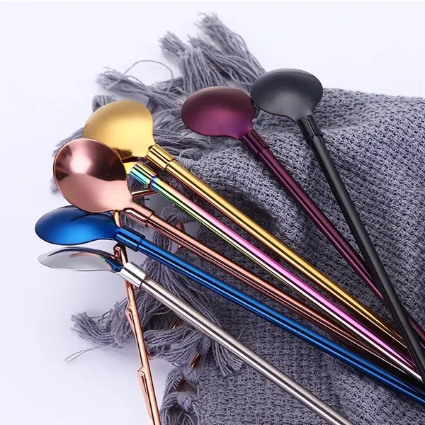2 in 1 Metal Bent Straw Spoon Stirrers
