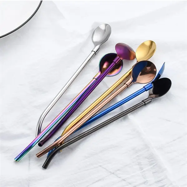 2 in 1 Metal Bent Straw Spoon Stirrers