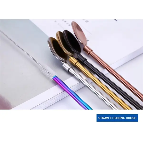 8 In Stainless Steel Straw Spoon Stirrers with Brush