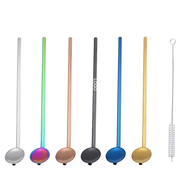 Metal Spoon Straw with Brush