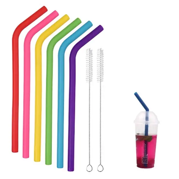 8.5" Silicone Straw with Cleaning Brush Set