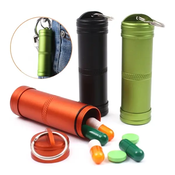 Portable Metal Pill Box Keyring Case Holder Bottle Stash Con
