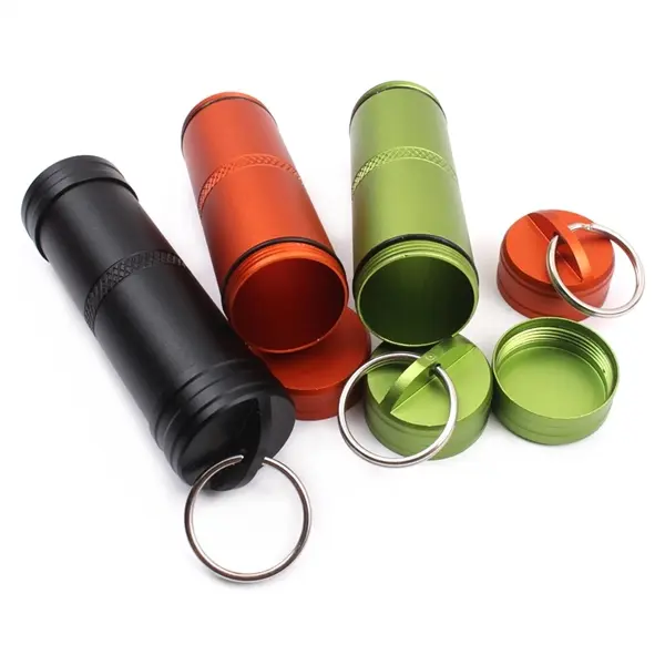 Portable Metal Pill Box Keyring Case Holder Bottle Stash Con