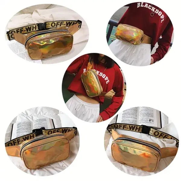 PU Zipper Iridescence Fanny Pack Bag