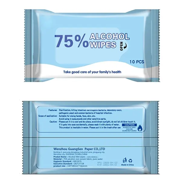 10pcs a bag 75% alcohol wipes