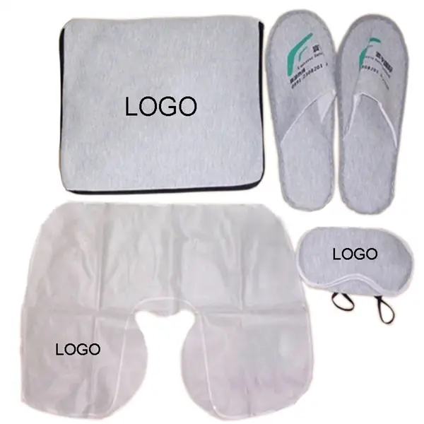 Travel Pillow Kit W/ Slippers & Eye Mask