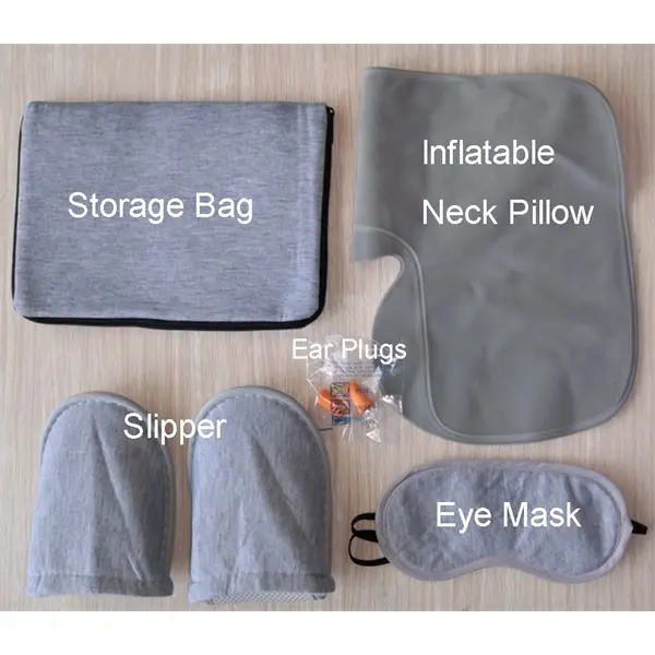 Travel Pillow Kit W/ Slippers & Eye Mask