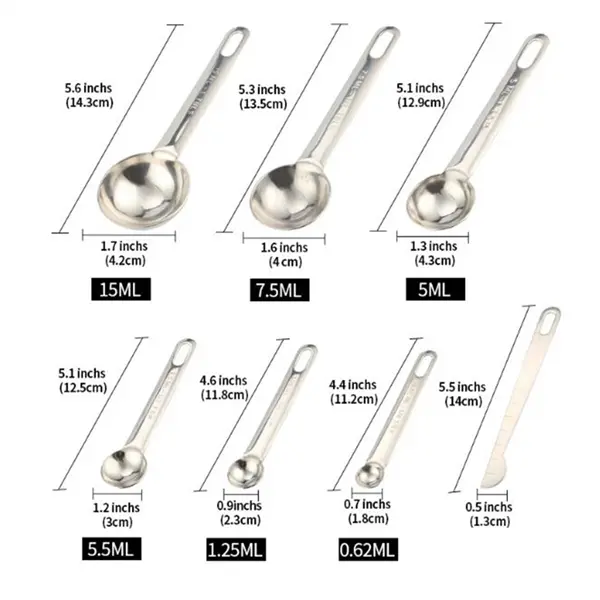 Set of 7 Stainless Steel Measuring Spoons Set