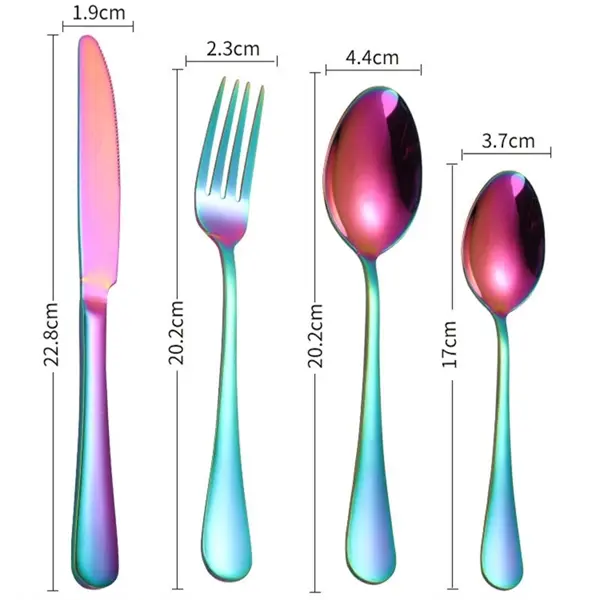 24PCS Stainless Steel Colorful Cutlery Knife Spoon Fork Set