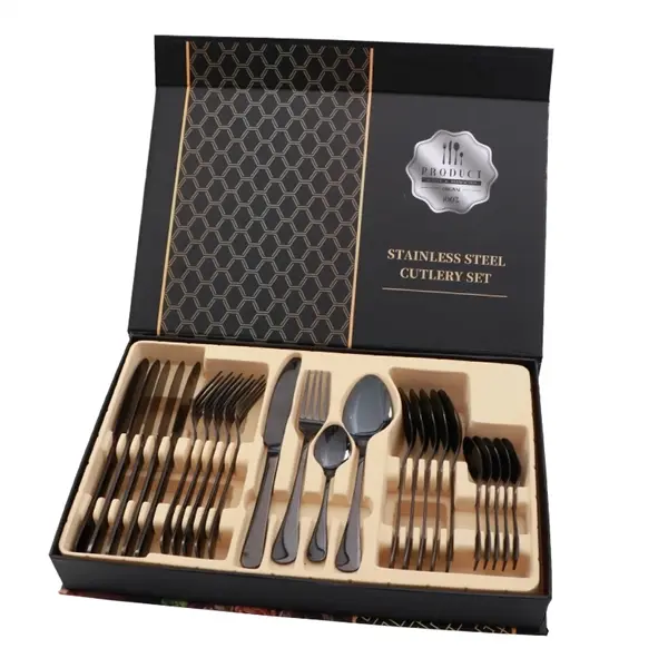 24PCS Stainless Steel Colorful Cutlery Knife Spoon Fork Set