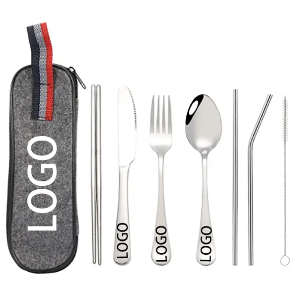 Portable Reusable Stainless Steel Flatware Set 8-Piece