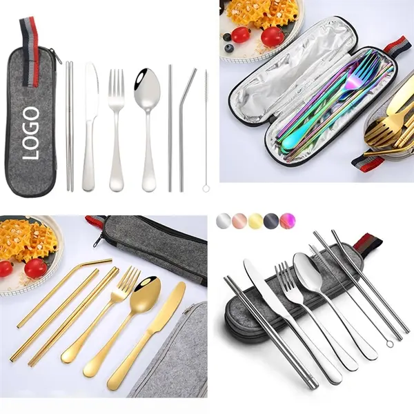 Portable Reusable Stainless Steel Flatware Set 8-Piece