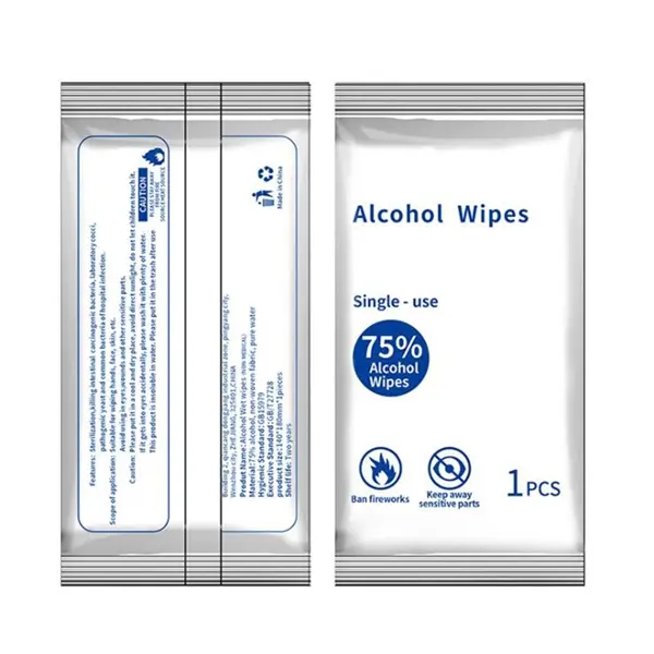 Single use 1pc 75% Antibacterial Alcohol Wipes