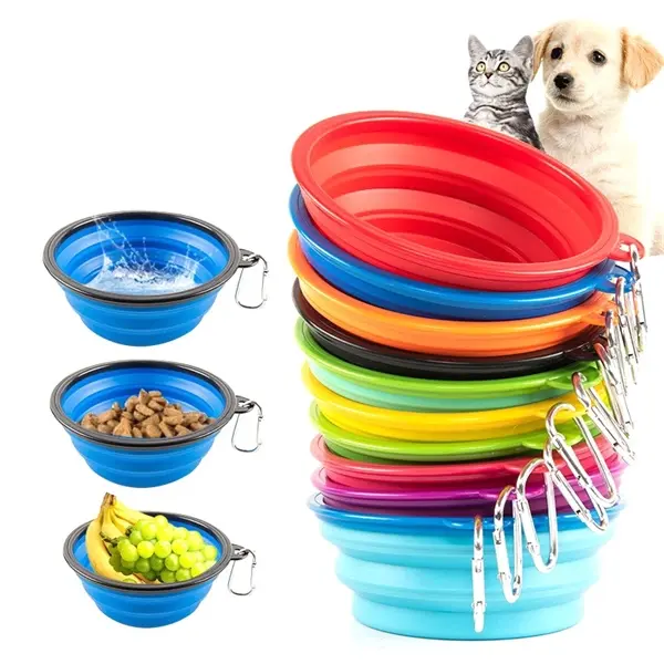Silicone Folding Pet Bowl With Carabiner Hook