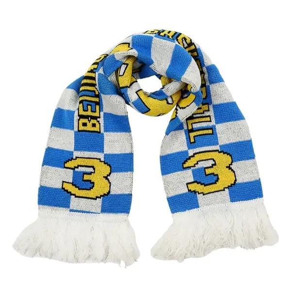 57" x 6.3" custom knitted football scarf with tassels