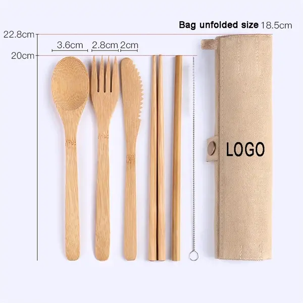 Custom Travel Portable Bamboo Utensils – Reusable Eco-Friendly Cutlery Set with Pouch