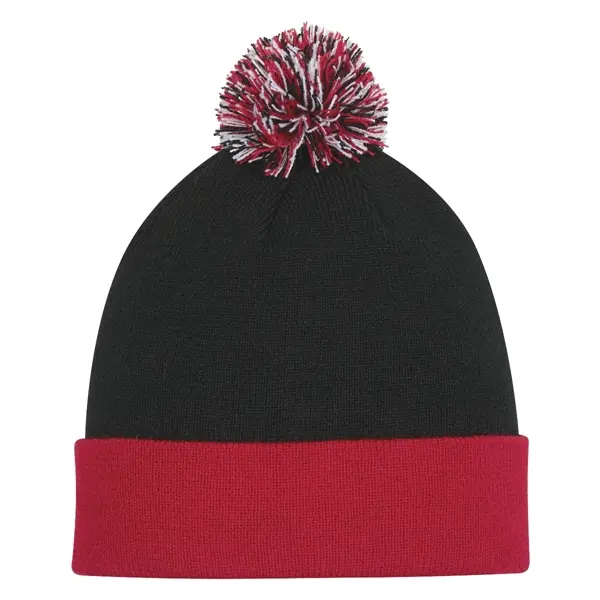 Knit Pom Beanie Cap With Cuff