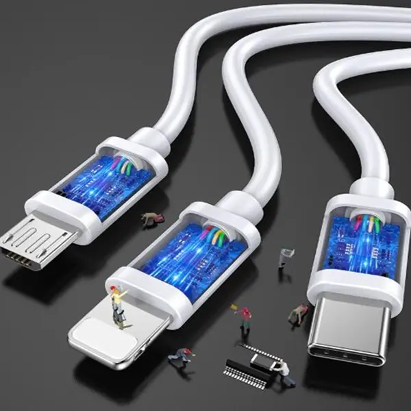 3 in 1 Charger Cable Micro USB & Type C White